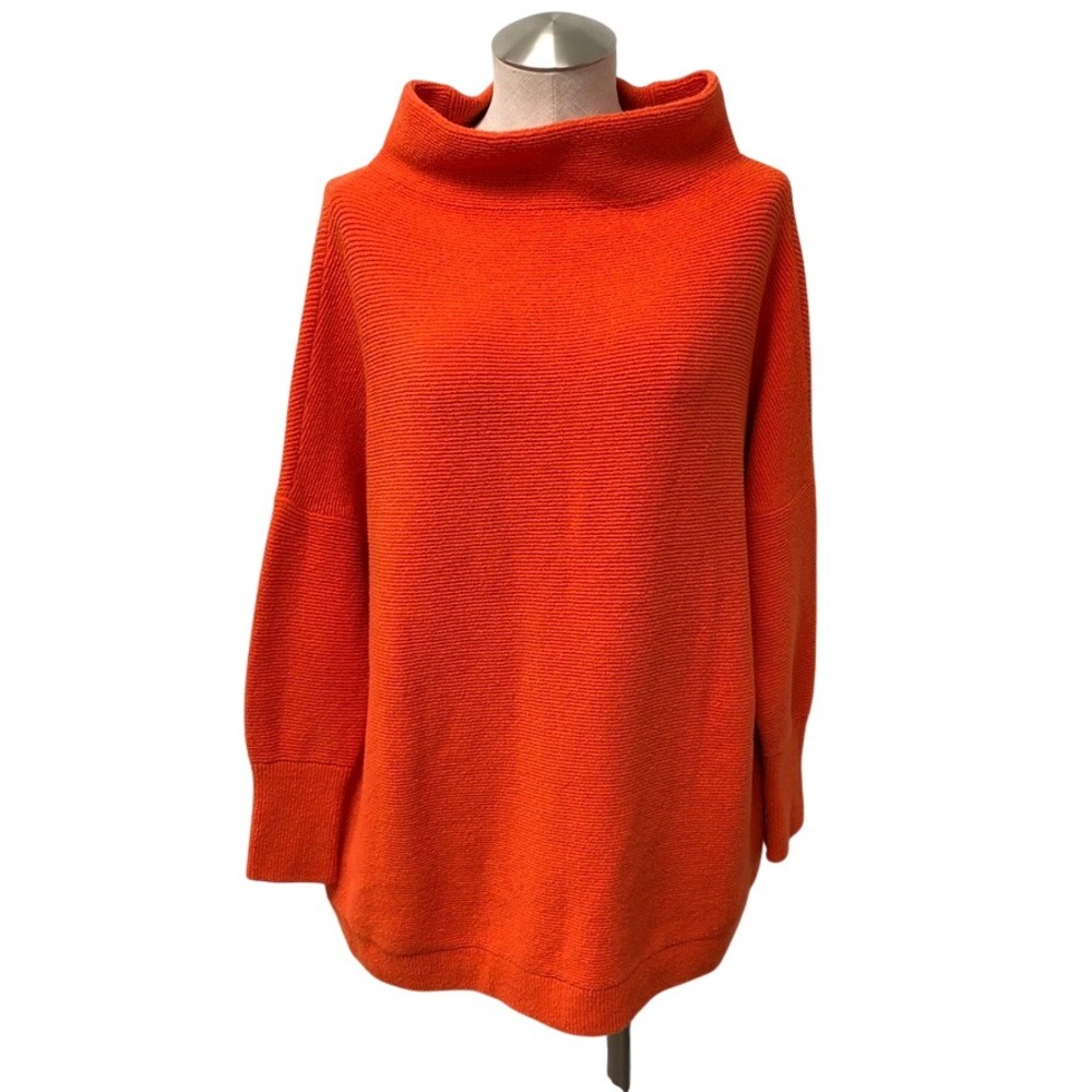 Free People Ottoman Tunic Sweater Womens Small Orange Ribbed Mock Neck Oversize